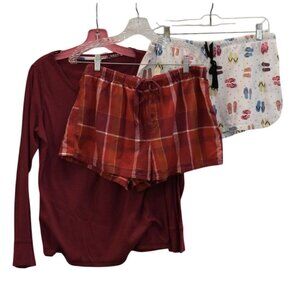 Gillian & Omalley Pajama Shorts and Top Flip Flops Plaid Size L